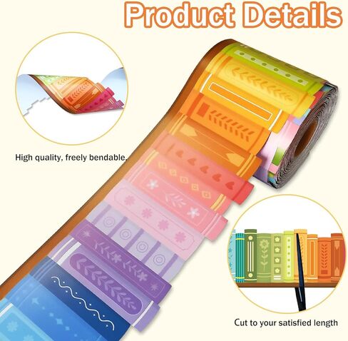 69 Ft Colorful Bookshelf Border Trim Books Rolled Border Trim Bookshelf Bulletin Board for Back to School Classroom Office Chalkboard Wall Decoration Party Whiteboard in Kuwait