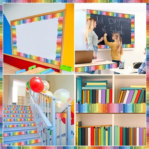 69 Ft Colorful Bookshelf Border Trim Books Rolled Border Trim Bookshelf Bulletin Board for Back to School Classroom Office Chalkboard Wall Decoration Party Whiteboard in Kuwait