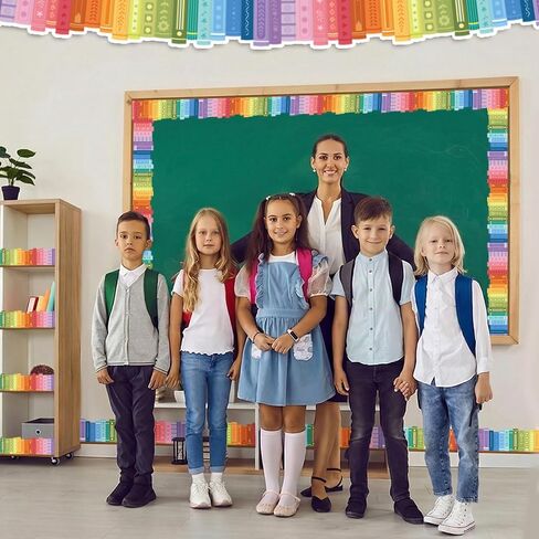 69 Ft Colorful Bookshelf Border Trim Books Rolled Border Trim Bookshelf Bulletin Board for Back to School Classroom Office Chalkboard Wall Decoration Party Whiteboard in Kuwait
