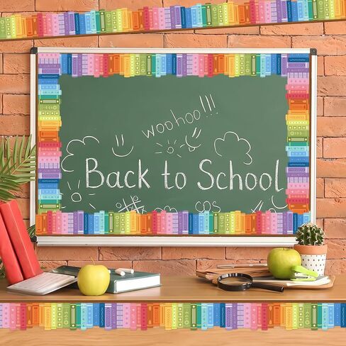 69 Ft Colorful Bookshelf Border Trim Books Rolled Border Trim Bookshelf Bulletin Board for Back to School Classroom Office Chalkboard Wall Decoration Party Whiteboard in Kuwait