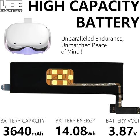 مجموعة استبدال البطارية الداخلية لسماعات Meta Quest 2 VR، 2026 بطارية جديدة مطورة عالية السعة 3640 مللي أمبير في الساعة مدمجة أمامية مع مجموعة أدوات إصلاح in Kuwait