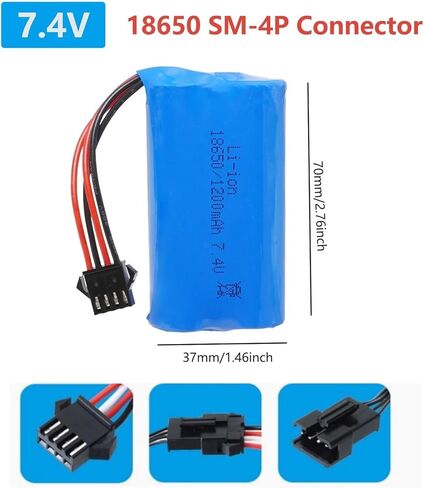 2Pcs 7.4V 1200mAh Li-ion Battery Pack RC Replacement Rechargeable 18650 Battery Pack SM-4P Plug with Charger Cable for RC Drone,Remote Control Car in Kuwait