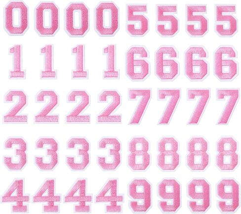 40 Pcs Iron On Numbers Patches, DIY Decorative Heat Press Patch Numbers 0-9 Embroidered Applique Patches for Jeans, Hats, Handbags, Pink in Saudi Arabia