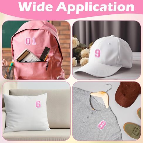 40 Pcs Iron On Numbers Patches, DIY Decorative Heat Press Patch Numbers 0-9 Embroidered Applique Patches for Jeans, Hats, Handbags, Pink in Saudi Arabia