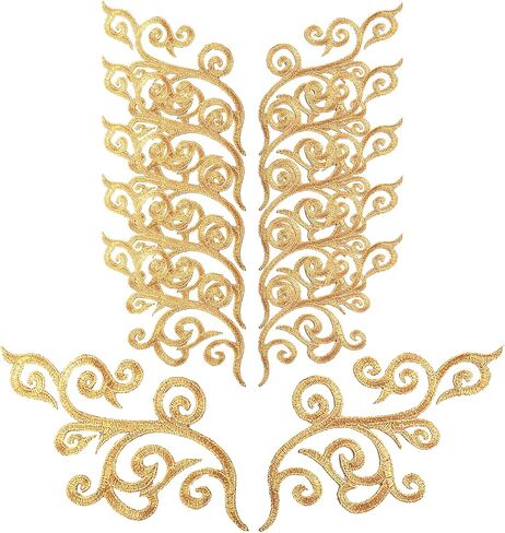 6 Pairs Baroque Swirl Applique Iron on Patches, Gold Embroidered Appliques, Scroll Badge Sew on Iron on Decorative Embroidery Patch for Clothes Wedding Gown Dress Shirt Hats Bags DIY Sewing Crafts in Kuwait