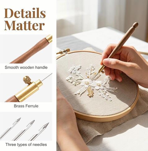 Incinkod 2Pcs Tambour Embroidery Kit, Stainless Steel Wood Tambour Hook with 3 Needles, Sequin Beads Needle Set Tools for Embroidery, DIY Sewing, Knitting in Saudi Arabia