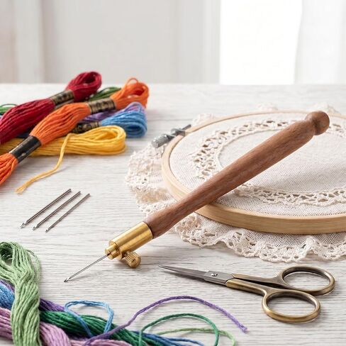 Incinkod 2Pcs Tambour Embroidery Kit, Stainless Steel Wood Tambour Hook with 3 Needles, Sequin Beads Needle Set Tools for Embroidery, DIY Sewing, Knitting in Saudi Arabia