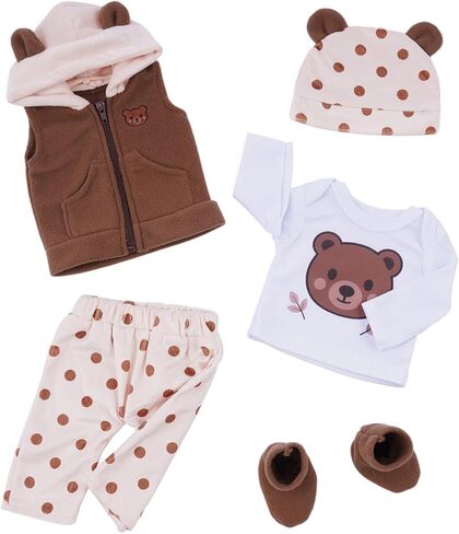 BABESIDE Reborn Baby Doll Clothes for 17-22 Inch Dolls, 6 Pcs Baby Doll Clothes Set with Bear Hat, Jacket, Shirt, Pants and Socks, Baby Doll Accessories Outfit for Pretend Play, Kids Ages 3+ in Kuwait