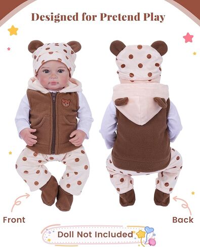 BABESIDE Reborn Baby Doll Clothes for 17-22 Inch Dolls, 6 Pcs Baby Doll Clothes Set with Bear Hat, Jacket, Shirt, Pants and Socks, Baby Doll Accessories Outfit for Pretend Play, Kids Ages 3+ in Kuwait