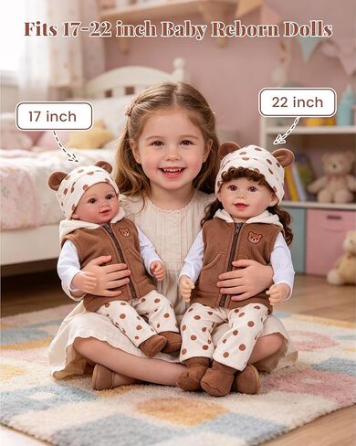BABESIDE Reborn Baby Doll Clothes for 17-22 Inch Dolls, 6 Pcs Baby Doll Clothes Set with Bear Hat, Jacket, Shirt, Pants and Socks, Baby Doll Accessories Outfit for Pretend Play, Kids Ages 3+ in Kuwait