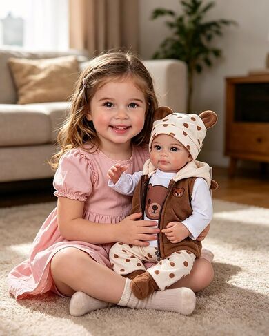 BABESIDE Reborn Baby Doll Clothes for 17-22 Inch Dolls, 6 Pcs Baby Doll Clothes Set with Bear Hat, Jacket, Shirt, Pants and Socks, Baby Doll Accessories Outfit for Pretend Play, Kids Ages 3+ in Kuwait