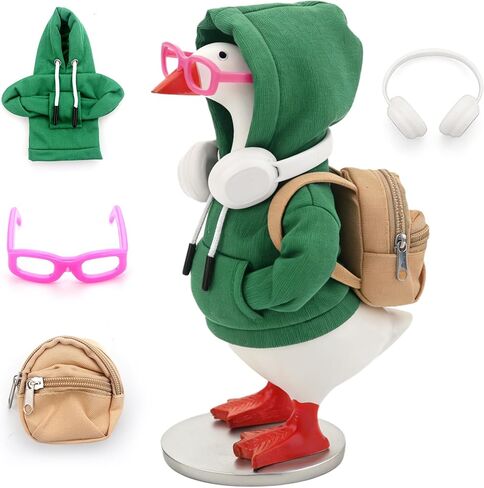 Outfit Set for 7 Inch Goose, Vintage Academic Style Gift, Green Hoodie with Khaki Backpack White Headphones Glasses Accessories （Only Outfits） (Green+Khaki) in Saudi Arabia