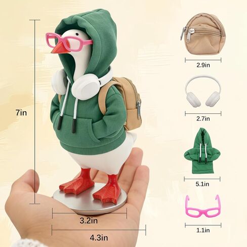 Outfit Set for 7 Inch Goose, Vintage Academic Style Gift, Green Hoodie with Khaki Backpack White Headphones Glasses Accessories （Only Outfits） (Green+Khaki) in Saudi Arabia