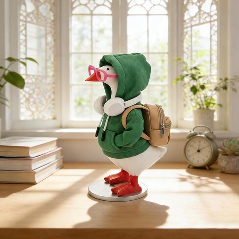 Outfit Set for 7 Inch Goose, Vintage Academic Style Gift, Green Hoodie with Khaki Backpack White Headphones Glasses Accessories （Only Outfits） (Green+Khaki) in Saudi Arabia