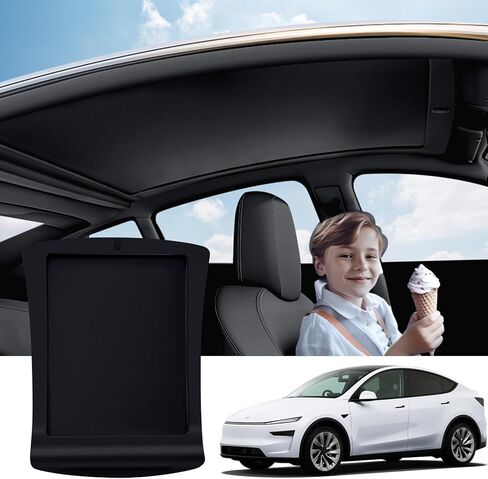 Electric Sunshade Roof for Tesla Model Y Juniper, Heat Insulation Glass Roof for Tesla Model Y Juniper 2026 2025, 5 Layer 99.9% UV Protection, Hidden Wires Single Front Switch (Interior Black) in Saudi Arabia