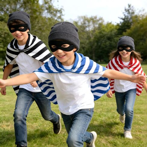 Striped Prisoner Capes and Masks for Kids Inmate Jail Costume Jailbird Prison Outfit Halloween Gangster Dress Up Beanie 3 Sets in Saudi Arabia