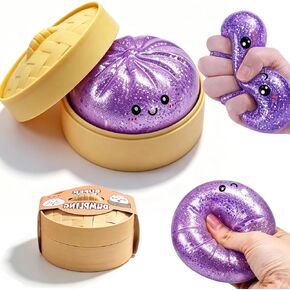 Squishy Dumpling Stress Balls for Adults, Dumpling Squishy Toys for Kids, Dumpling Fidget Sensory Toy, Squeeze Dough Ball Stress Relief Toy, Stretchy Stress Ball Squish Toys for ADHD(Glitter Purple) in Saudi Arabia