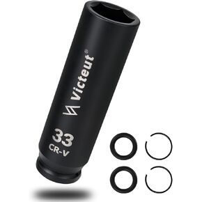 1/2" Drive 33mm Extra Deep Impact Socket，6.3-Inch (160mm) Long，6-Point, Heat Treated Cr-V Alloy Steel, One-Piece Forged, No Torque Loss in Saudi Arabia