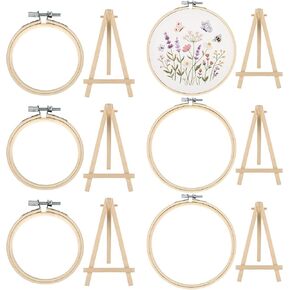 Novabright 12 Pcs Mini Bamboo Embroidery Hoops with Triangle Display Stands Include 3.2'' and 5.9'' Round Hoops Frame Cross Stitch Wood Holder Easels for Desk Display Decor Craft Works in Saudi Arabia