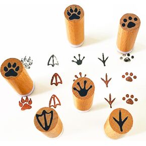 6-Piece 3/5 Inch Wooden Animal Footprint Stamp Set - Realistic Cat, Dog, Frog, Bear, Duck & Chicken Paw Prints for Scrapbooking, Card Making, DIY Crafts, Journaling, Gift Wrapping Supplies in Saudi Arabia