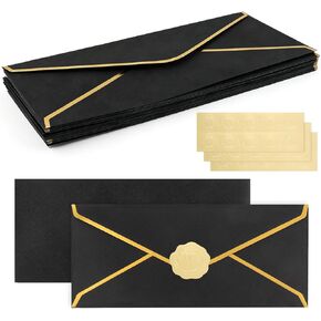 30 Pack #10 Business Envelopes with Gold Border V-Flap and 30 Pcs Stickers, 4 1/8 x 9 1/2 Inches Dark Green Self Seal Standard Envelopes for Office Letters Checks Invoices Invitation Wedding in Saudi Arabia