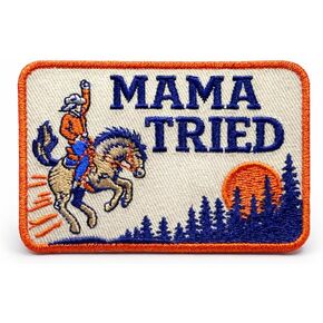 Mama Tried Patch - Vintage Cowboy Patch - Western Patches - Iron On or Sew On Embroidery Patches for Backpacks, Gift, DIY Applique Accessories, Trucker Hats, Clothes Size: 3,5x2 inch in Saudi Arabia