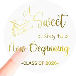120Pcs Graduation Stickers Class of 2026, 1.6" Gold Foil Sweet Ending to New Beginning Graduation Stickers, Transparent Graduation Envelope Seals for Congrats Grad Label Grad Party Favors in Saudi Arabia