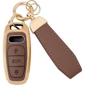 GripKeyShell™ for Audi Key Fob Cover, Leather + Soft TPU Car Key Case with Keychain Fit with A6 7 8 Q8 E-Tron S6 7 RS7 SQ7 R8 in Saudi Arabia