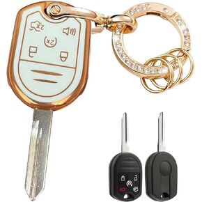 for Ford Key Fob Cover Keyless Entry Systems Key Shell with Keychain Fit for Ford F-150/F150 F-250 F-350 Super Duty Explorer Expedition Lincoln Mercury MHz (Black-Gold, 3 Buttons) in Saudi Arabia