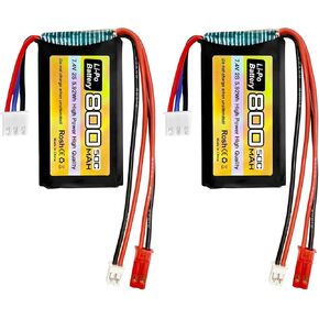 2PCS 7.4V LiPo 2S 50C JST and PH2.0 Plug 800mAh Battery for SCX24 RC Car Compatible with Most 1/10, 1/16, 1/18, 1/24 Scale RC car, Truck and RC Drone Batteries in Saudi Arabia