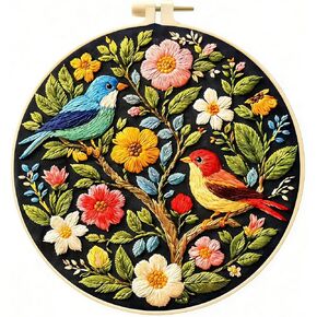 Zhenqing Floral Tree with Birds Embroidery Kit for Beginners, Pre-Printed 29x29cm Cotton Fabric with 20cm Hoop, Colorful Spring Garden Design (C0239) in Saudi Arabia