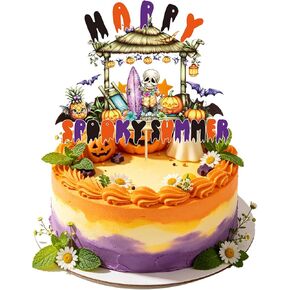 Happy Summer Wen Party Decorations, Summer Halloween Glitter Cake Toppers Decorations, Halloween in Cake Picks Decor for Hawaii Themed Hallows' Eve Ghost Supplies in Saudi Arabia