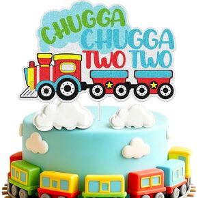 Chugga Chugga Two Two Cake Topper, Train 2nd Theme Birthday Cake Decorations, Steam Train Two Years Old Chugga Two Birthday Party Decoration Supplies for Boys Girls in Saudi Arabia