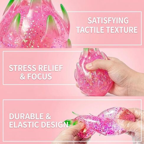 Dragon Fruit Squishy, Fruit Squishies Tool for Stress Relief, Squishy Dragon Fruits Tool for Relaxation and Focus, Squishy Fruits Tools with Glitter Details in Saudi Arabia