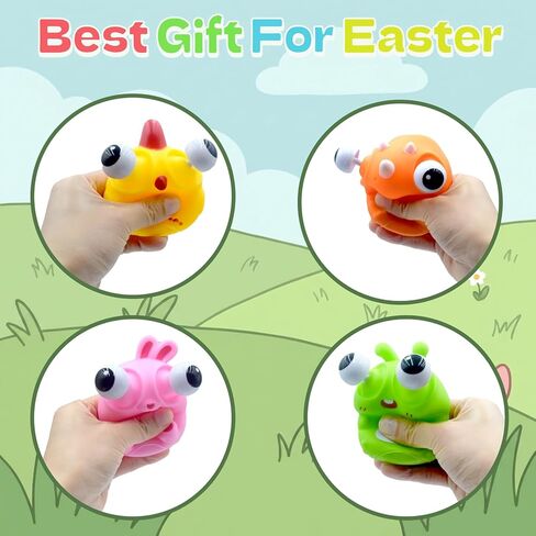 4 Pcs Squeeze Out Eyes Animal Toys, Popping Eye Chick/Caterpillar/Dinosaur/Bunny Toys, Easter Egg Fillers, Easter Basket Stuffers Essentials for Kids Boys Girls in Saudi Arabia