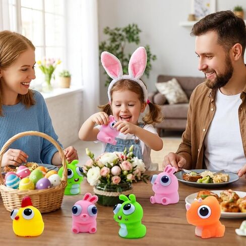 4 Pcs Squeeze Out Eyes Animal Toys, Popping Eye Chick/Caterpillar/Dinosaur/Bunny Toys, Easter Egg Fillers, Easter Basket Stuffers Essentials for Kids Boys Girls in Saudi Arabia