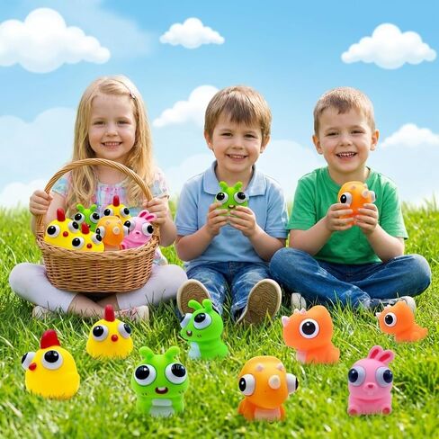 4 Pcs Squeeze Out Eyes Animal Toys, Popping Eye Chick/Caterpillar/Dinosaur/Bunny Toys, Easter Egg Fillers, Easter Basket Stuffers Essentials for Kids Boys Girls in Saudi Arabia