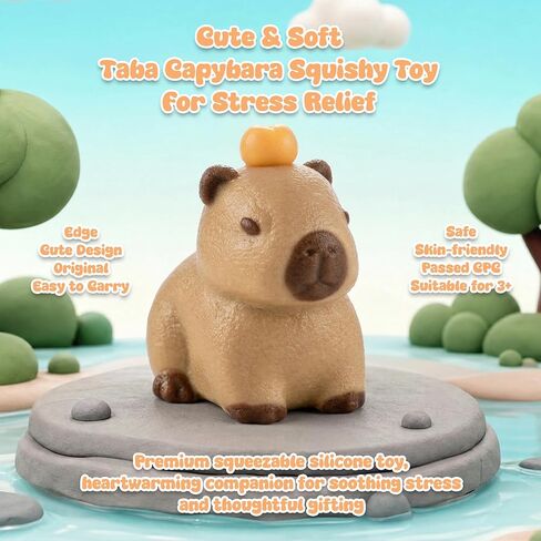Original Design Cute Sticky Taba Capybara Squishy, Soft Silicone Squeeze Toy, Realistic Animal Stress Relief Fidget, Sensory Kawaii Toy for Kids Ages 3+, Desk Decor & Birthday Gift in Kuwait