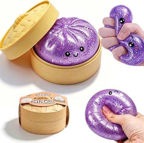 Squishy Dumpling Stress Balls for Adults, Dumpling Squishy Toys for Kids, Dumpling Fidget Sensory Toy, Squeeze Dough Ball Stress Relief Toy, Stretchy Stress Ball Squish Toys for ADHD(Glitter Purple) in Saudi Arabia