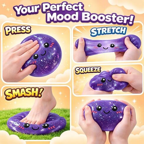 Squishy Dumpling Stress Balls for Adults, Dumpling Squishy Toys for Kids, Dumpling Fidget Sensory Toy, Squeeze Dough Ball Stress Relief Toy, Stretchy Stress Ball Squish Toys for ADHD(Glitter Purple) in Saudi Arabia