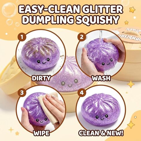 Squishy Dumpling Stress Balls for Adults, Dumpling Squishy Toys for Kids, Dumpling Fidget Sensory Toy, Squeeze Dough Ball Stress Relief Toy, Stretchy Stress Ball Squish Toys for ADHD(Glitter Purple) in Saudi Arabia