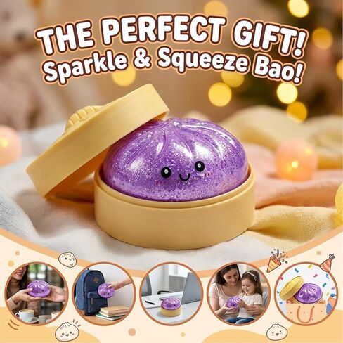 Squishy Dumpling Stress Balls for Adults, Dumpling Squishy Toys for Kids, Dumpling Fidget Sensory Toy, Squeeze Dough Ball Stress Relief Toy, Stretchy Stress Ball Squish Toys for ADHD(Glitter Purple) in Saudi Arabia