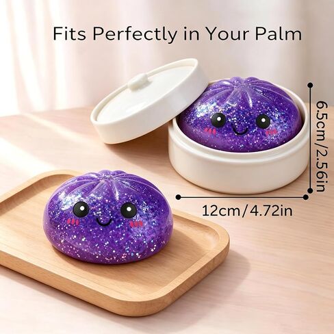 Squishy Dumpling Stress Balls for Adults, Dumpling Squishy Toys for Kids, Dumpling Fidget Sensory Toy, Squeeze Dough Ball Stress Relief Toy, Stretchy Stress Ball Squish Toys for ADHD(Glitter Purple) in Saudi Arabia