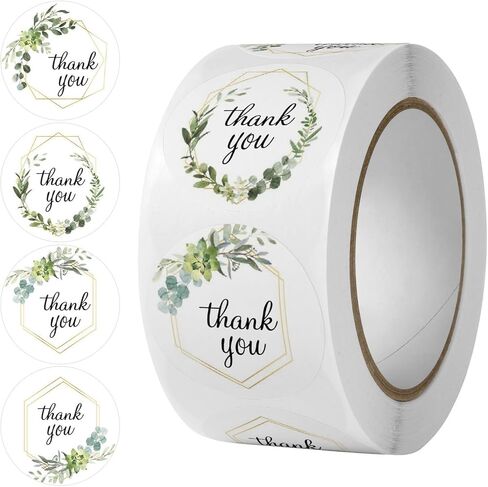 BLESS-VAST 500 PCS Thank You Stickers for Small Business - 1 Inch Green Leaf Decal Envelope Seal 8 Designs Vibrant Colors Labels for Baking Packaging Gift Bags Wraps Crafts (Green Leaf) in Kuwait