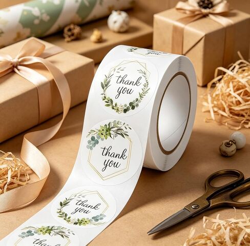 BLESS-VAST 500 PCS Thank You Stickers for Small Business - 1 Inch Green Leaf Decal Envelope Seal 8 Designs Vibrant Colors Labels for Baking Packaging Gift Bags Wraps Crafts (Green Leaf) in Kuwait