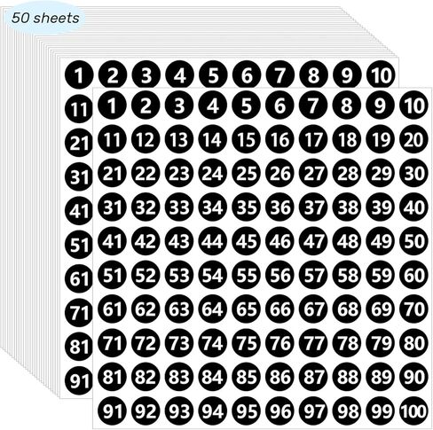 5000PCS 0.4'' Small Number Stickers,1 to 100 Consecutive Inventory Small Number Dot Labels,Self Adhesive Locker Storage Organizing Removable Stickers for Indoor Outdoor Office (White) in Kuwait