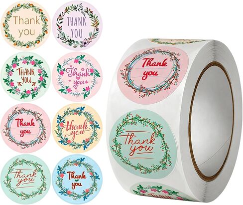 BLESS-VAST 500 PCS Thank You Stickers for Small Business - 1 Inch Green Leaf Decal Envelope Seal 8 Designs Vibrant Colors Labels for Baking Packaging Gift Bags Wraps Crafts (Green Leaf) in Kuwait