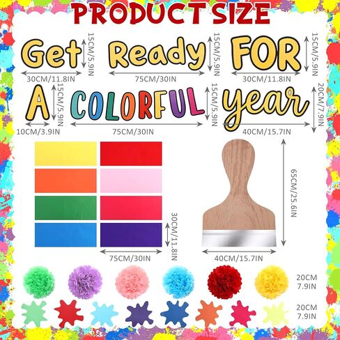 Tinlade 36 Pcs Art Painting Classroom Decoration Set Get Ready for A Colorful Year Bulletin Board Decoration Art Paint Rainbow Cutouts for Back to School First Day of School Chalkboard Wall Decor in Kuwait