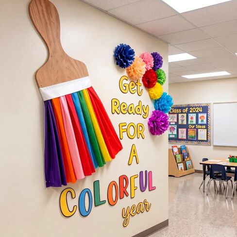 Tinlade 36 Pcs Art Painting Classroom Decoration Set Get Ready for A Colorful Year Bulletin Board Decoration Art Paint Rainbow Cutouts for Back to School First Day of School Chalkboard Wall Decor in Kuwait