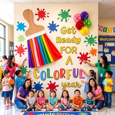 Tinlade 36 Pcs Art Painting Classroom Decoration Set Get Ready for A Colorful Year Bulletin Board Decoration Art Paint Rainbow Cutouts for Back to School First Day of School Chalkboard Wall Decor in Kuwait